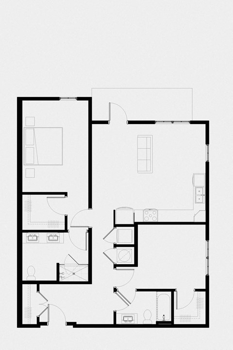 Floor plan for 2 beds, 2 baths, 1169 sqft